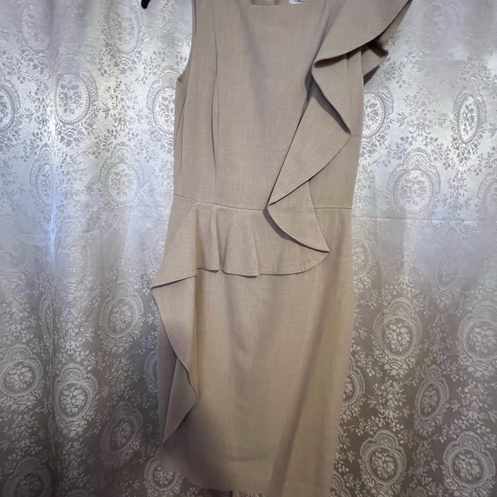 Calvin Klein Asymmetrical Tan Dress